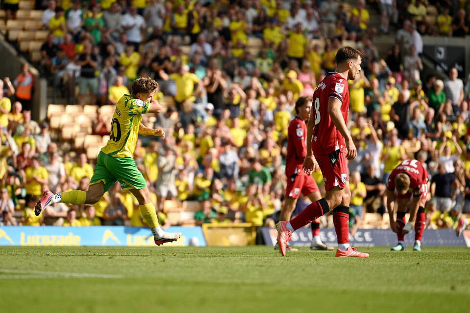 Mathias Kvistgaarden celebrates scoring against West Brom