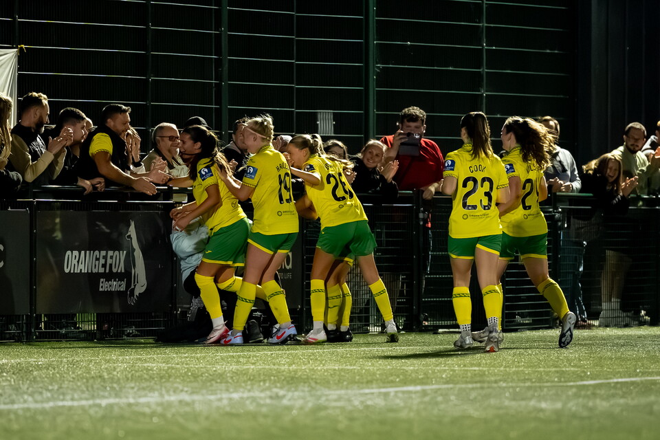 Eloise Hall celebrates scoring at The Nest