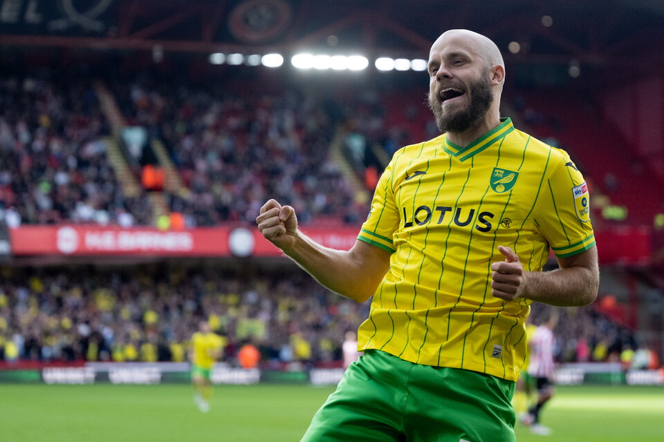 Teemu Pukki celebrates against Sheffield United