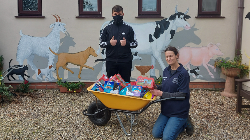 Outside FAITH Animal Rescue in Hickling, with donations for the centre