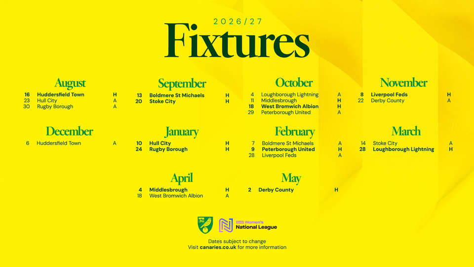 Women's team fixtures for 2026/27