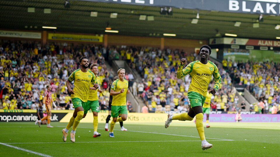 Mo Toure celebrating his goal against MK Dons