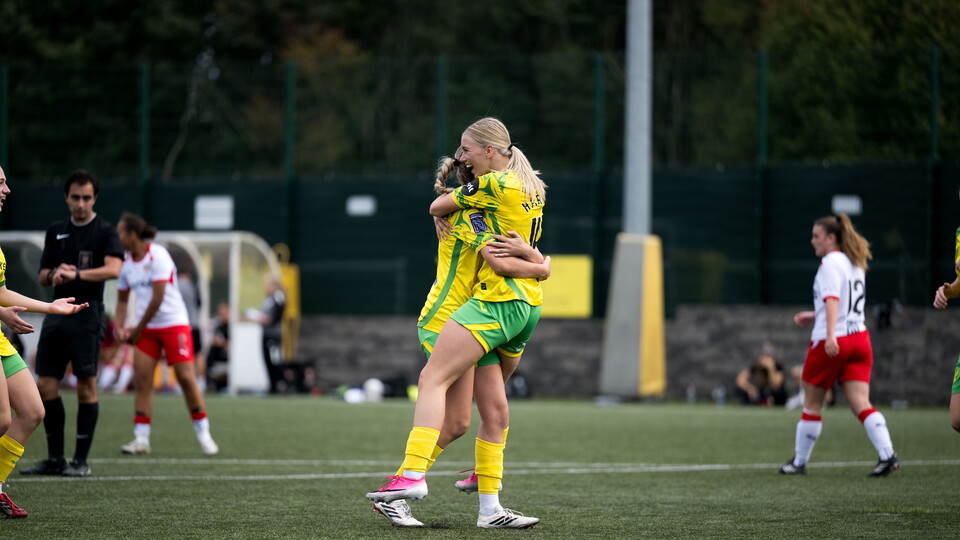 Faith Harrison celebrates against Stevenage