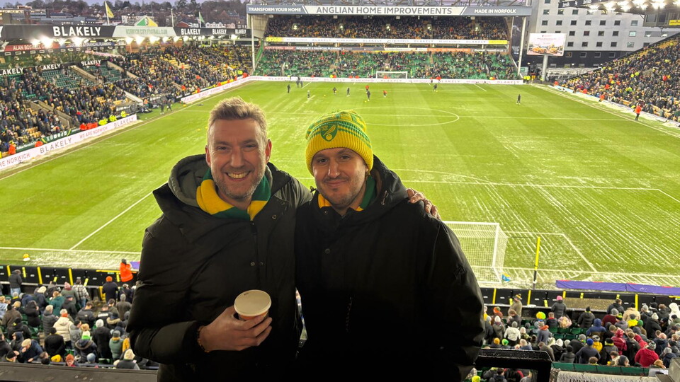 Norwich City fan David Nichols and Tobi at Carrow Road 