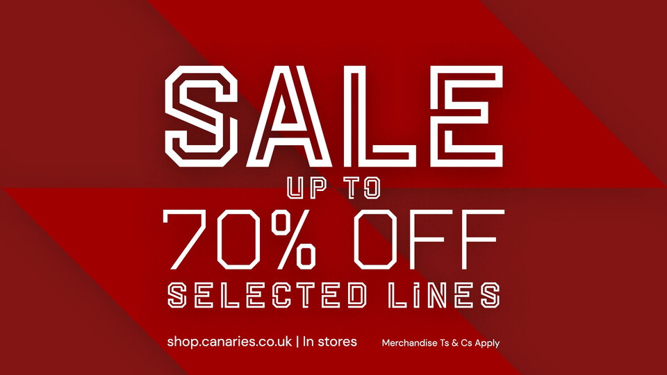 Enjoy huge savings in the Norwich City merchandise sale in store and online, with up to 70% off selected lines.