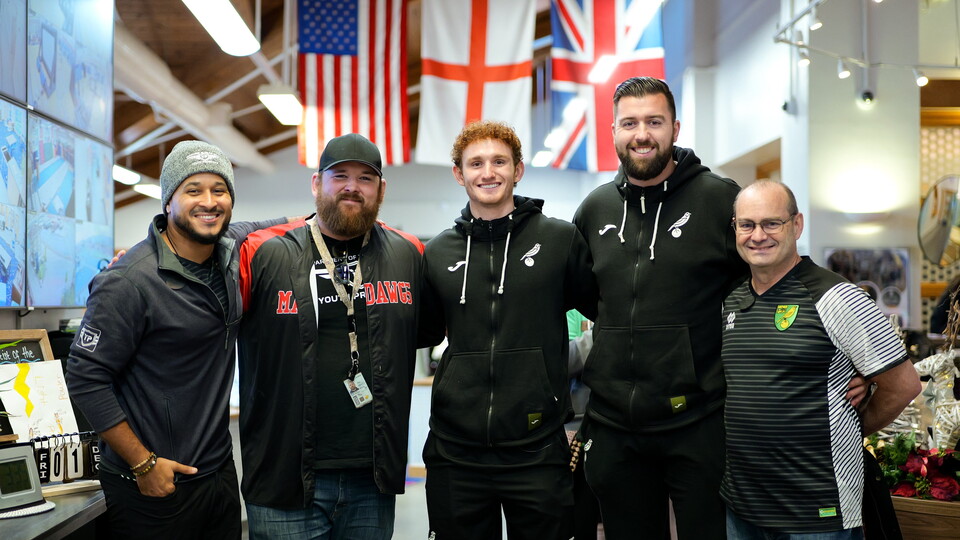 Norwich City striker Josh Sargent made a surprise visit to RAF Mildenhall on Friday, December 1.