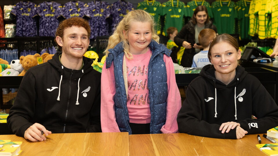 Josh Sargent and Anna Larkins met over 300 fans at the Jarrold store on London Street during Monday's player signing session.