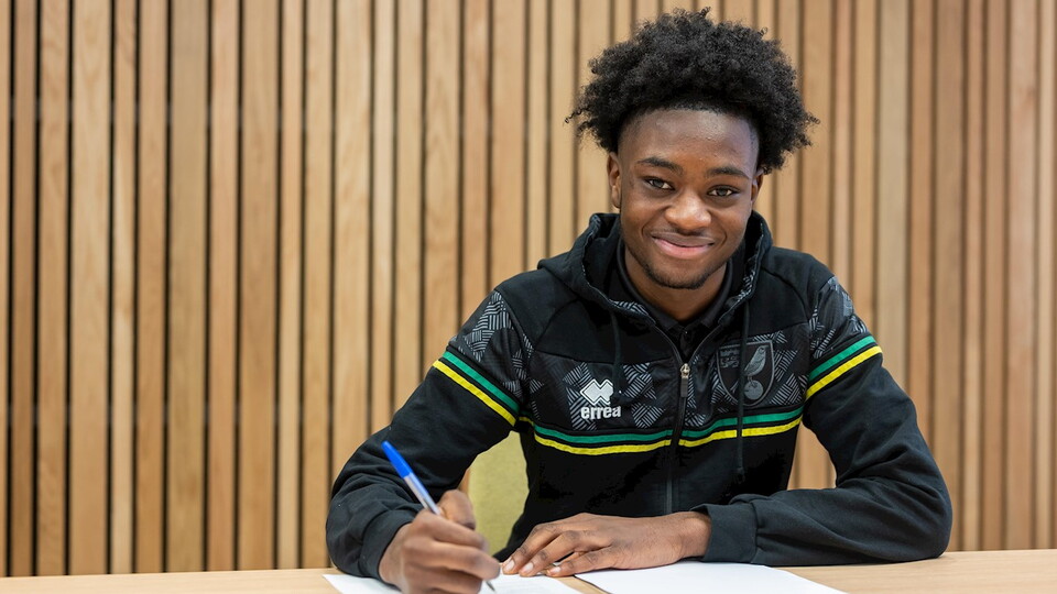 Norwich City Academy striker Abu Kamara has signed his first professional contract at the club, keeping him with the Canaries until summer 2023.