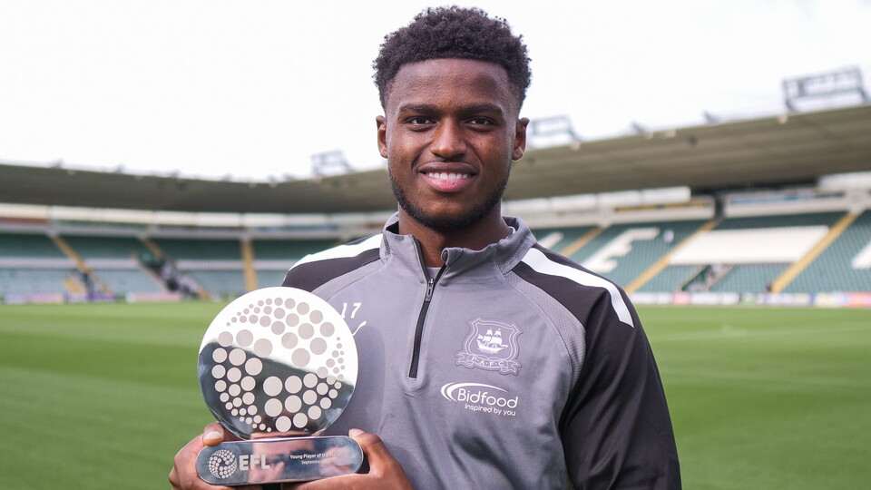 Bali Mumba was named as the EFL Young Player of the Month for September, after some very impressive performances whilst out on loan at Plymouth Argyle.