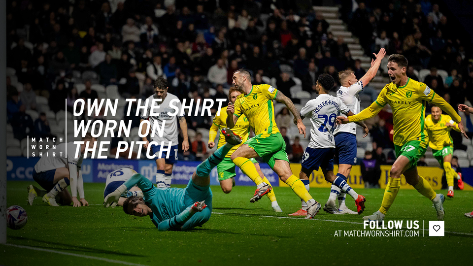 The players' shirts from Norwich City's 2-2 draw with Preston North End at Deepdale are now available via MatchWornShirt.