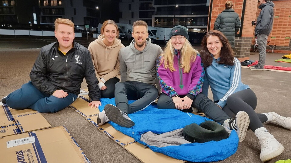 Over 70 people slept outside the South Stand at Carrow Road on the evening of Thursday, October 20 to raise money to prevent youth homelessness at a Sleep Out event organised by the Benjamin Foundation.