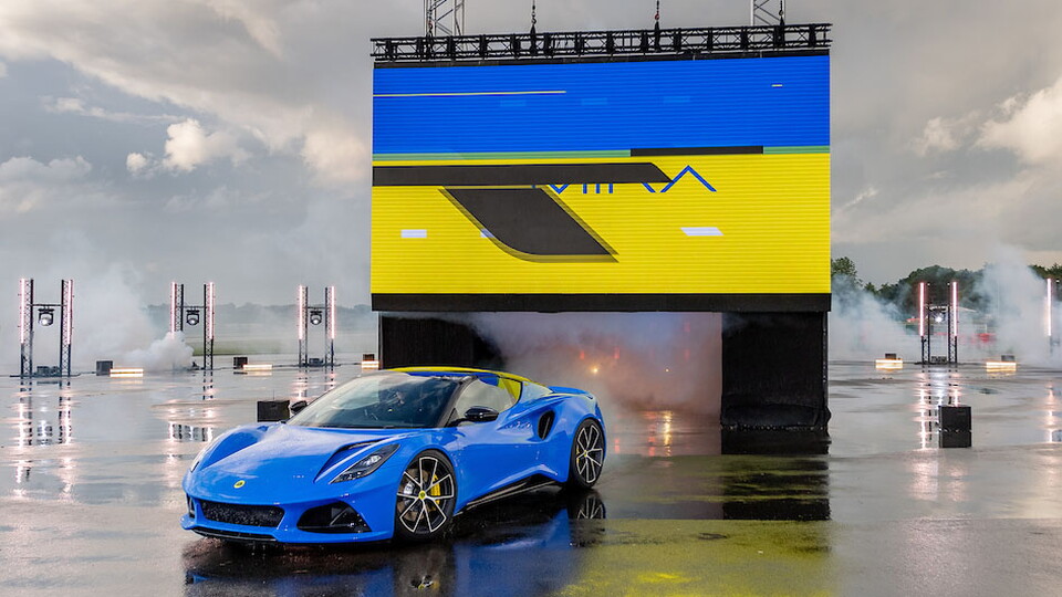 Norwich City strikers Jordan Hugill and Adam Idah were honoured guests at Lotus’ Hethel car factory and test track on Tuesday night as the British sports car manufacturer gave a world debut to the all-new Emira.