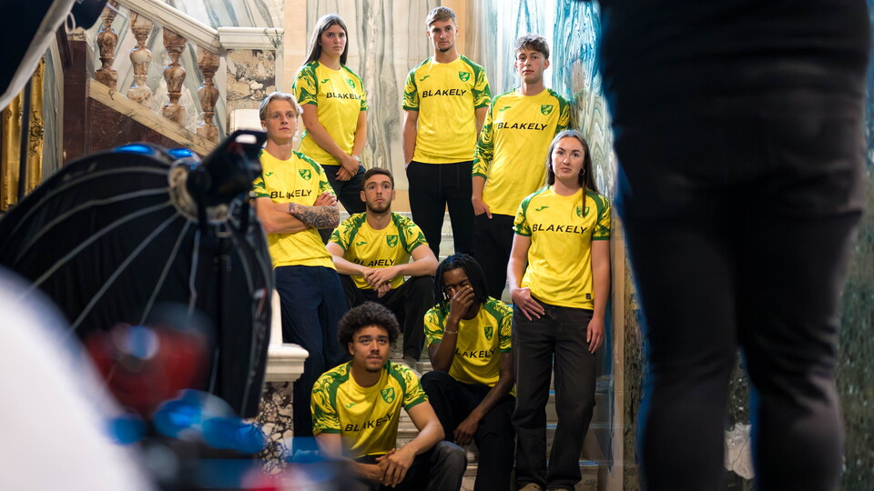 Take a look at the behind-the-scenes photos from Norwich City's 2026/27 home kit shoot at the iconic Marble Hall venue and Avant Training Centre.
