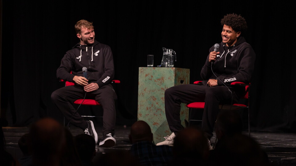 Gabriel Sara and Jack Stacey were among the Norwich City panellists for a fan forum in Great Yarmouth on Monday evening.