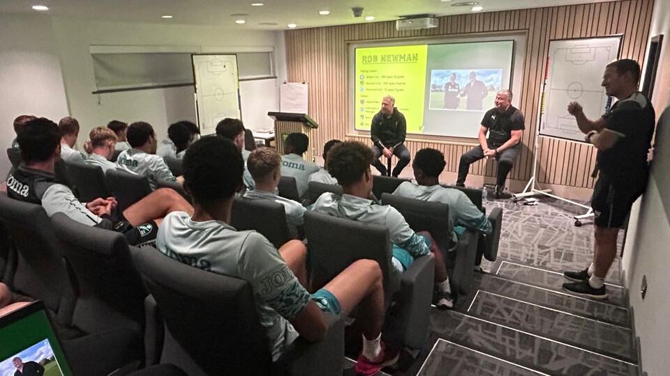 The Under-21s staff and players were joined by former Norwich City player Rob Newman.