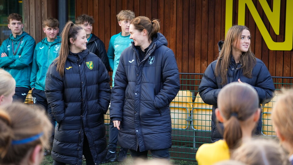 Norwich City Women's Eloise King, Sarah Quantrill and Olivia Cook attended a Girls United Matchday on Monday afternoon to chat to participants about life as a Canary.