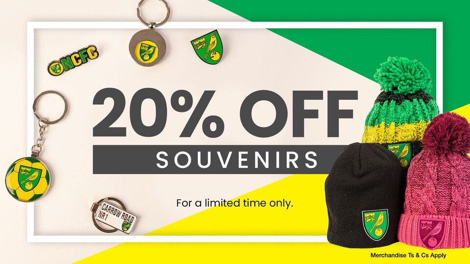 Norwich City fans can now get 20% off all souvenirs bought in store or online.
