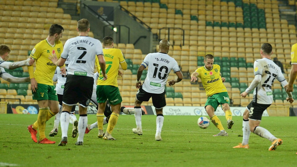 Norwich City moved to within a point of league leaders Reading as Marco Stiepermann scored the only goal of the game in a win over Swansea City.