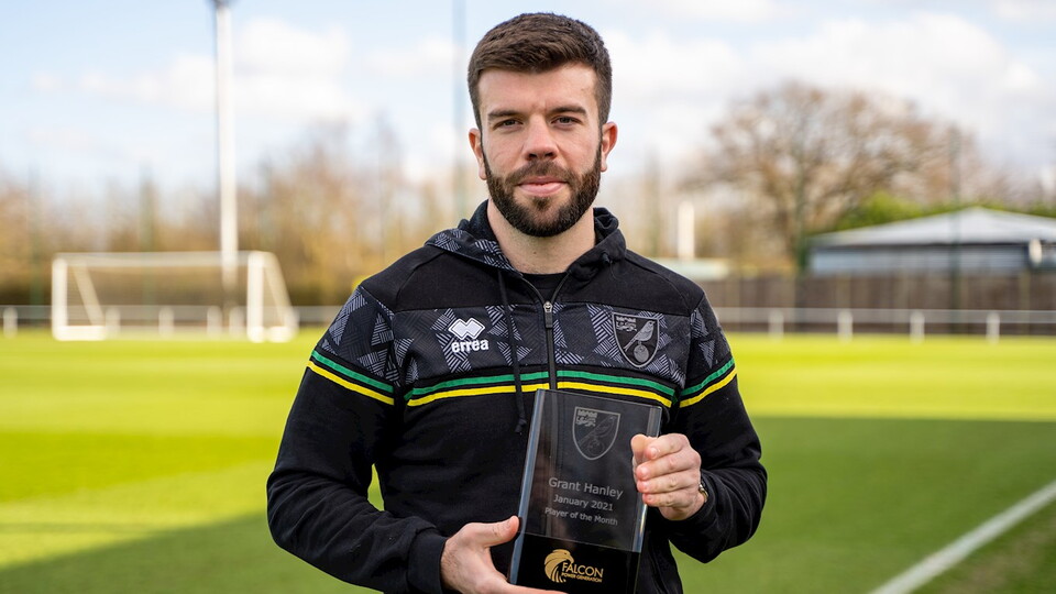 Norwich City captain Grant Hanley has won the Falcon Power Player of the Month award for January.
