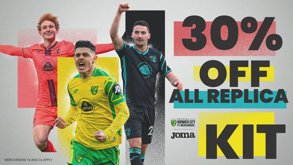 Norwich City Football Club is offering 30% off all replica kit for a limited time only.