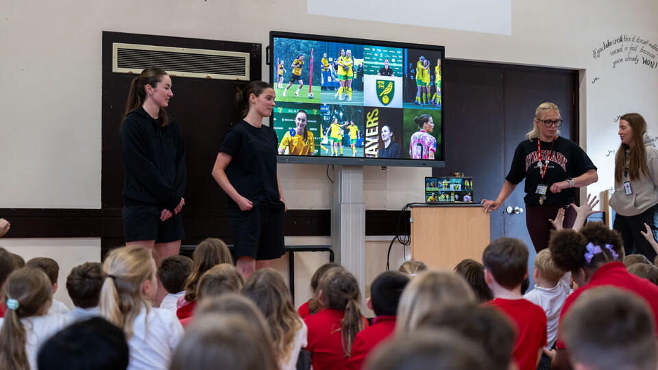 Norwich City Women's Grace Riglar, Eloise Hall and Olivia Cook were surprise guests at two schools across Norfolk and Suffolk earlier this week.
