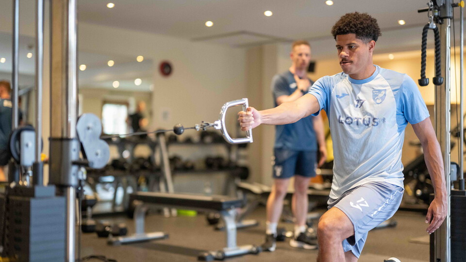 The first team sweat it out in the gym during their pre-season camp in Austria.