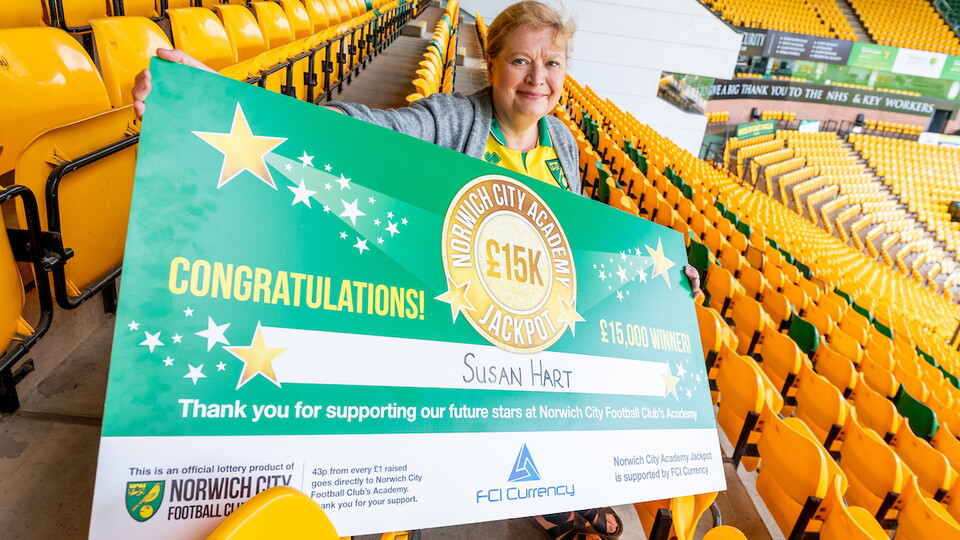 Norwich City fan Susan Hart won our April Academy Jackpot grand prize of £15,000!