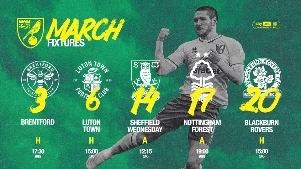 There are five games to play for Norwich City’s first team prior to the March international break.