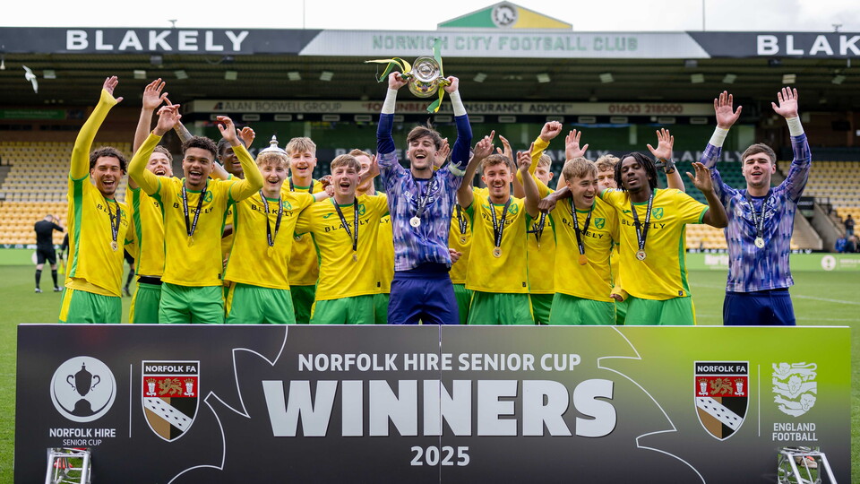 Norwich City Academy won the 2024/25 Norfolk Hire Senior Cup with a 4-1 victory over Wroxham at Carrow Road.