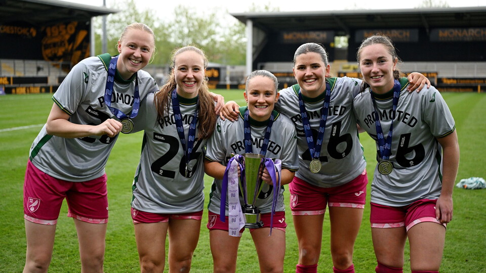 Norwich City Women secured promotion to Tier 3 in dramatic style with a penalty shootout win against Moneyfields Women in a play-off final on Sunday.