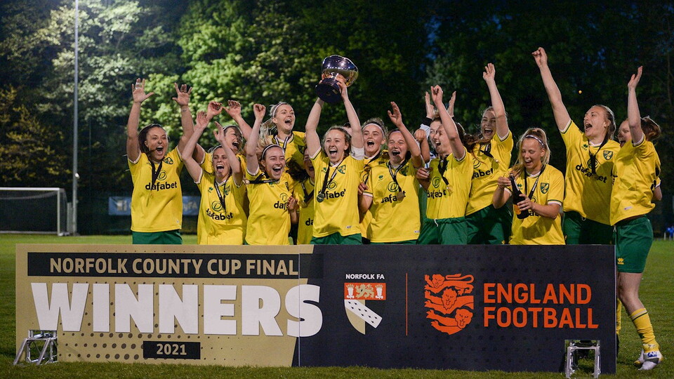 Norwich City Women won the Norfolk County FA Harrod Sport Women's Cup last night with a stunning 7-0 victory over Mulbarton Ladies.