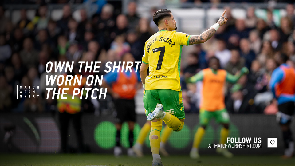 The matchworn shirts from Norwich City's dramatic 3-2 Sky Bet Championship win against Derby County at Pride Park are now available via MatchWornShirt.