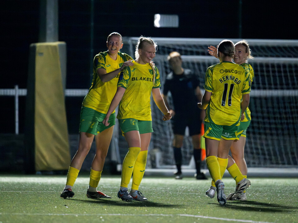 Norwich City Women celebrate Lauren Hailes' goal