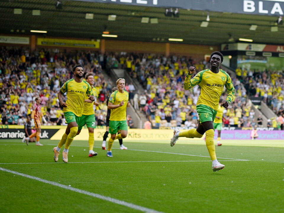 Mo Toure celebrating his goal against MK Dons